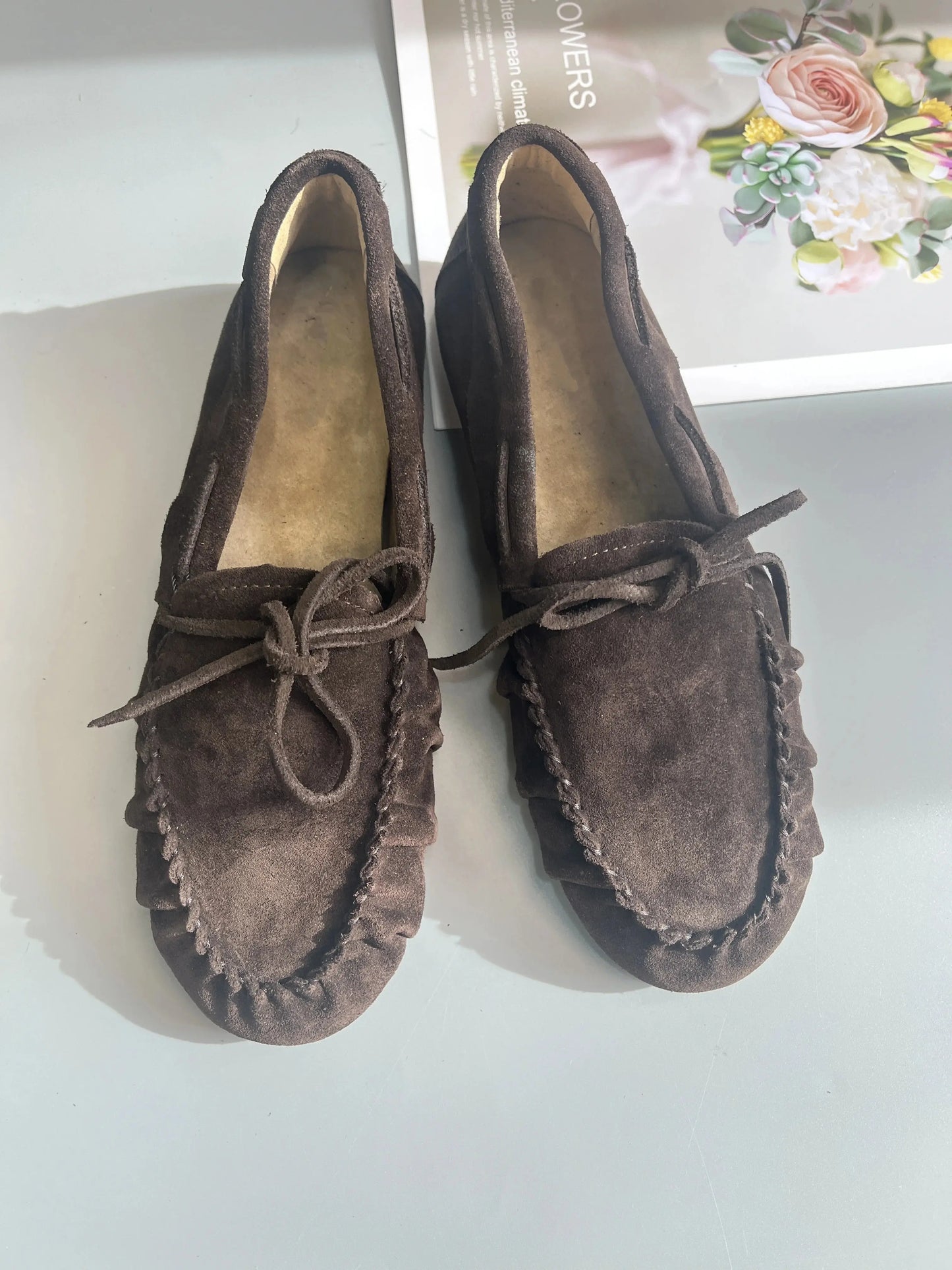 Women's Cowhide Laced Up Loafers Pleated Horse Hair Leopard Print Durable Loafer Stylist Concise Versatile Commuter Single Shoes - Jungle Line