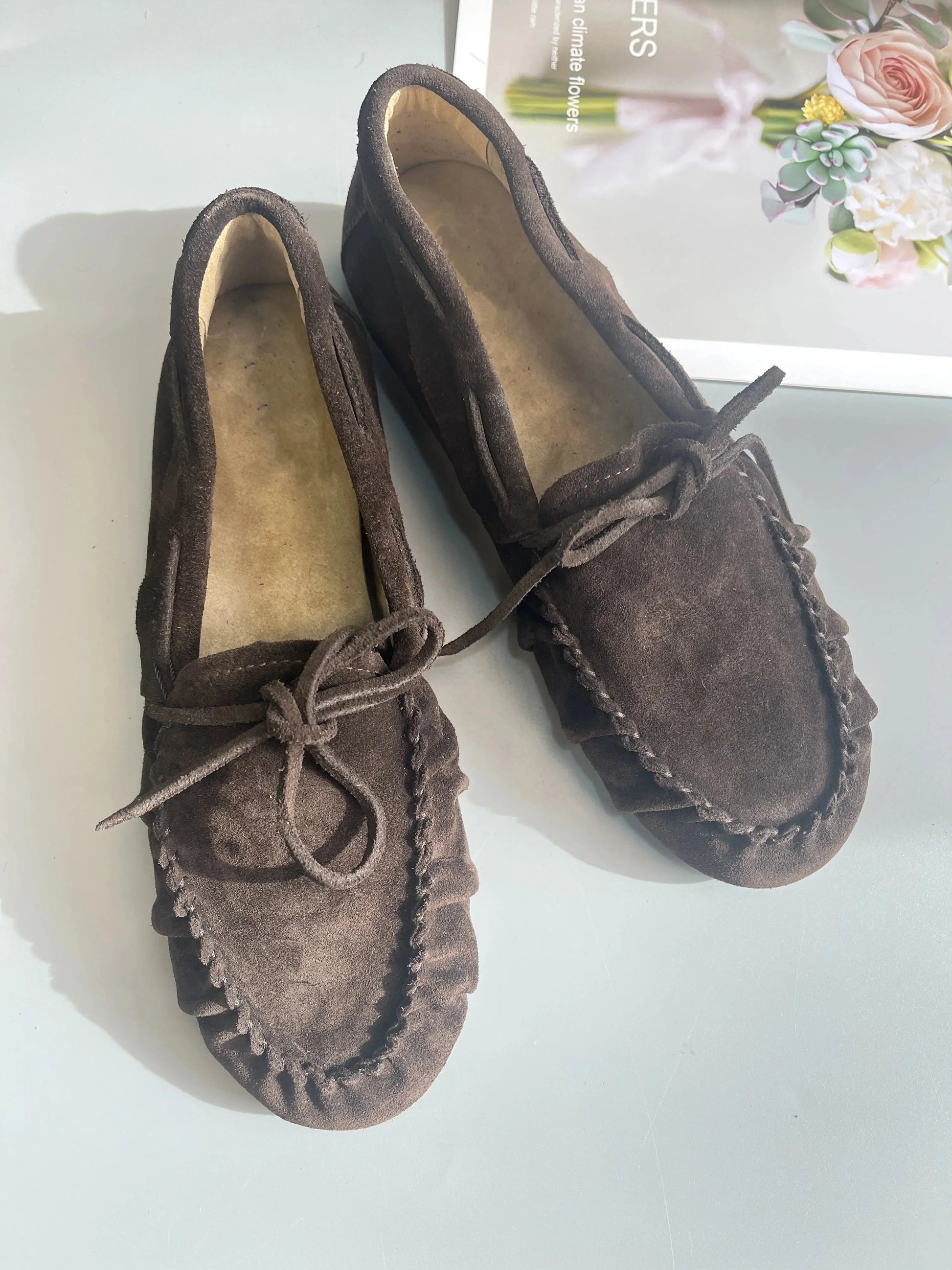 Women's Cowhide Laced Up Loafers Pleated Horse Hair Leopard Print Durable Loafer Stylist Concise Versatile Commuter Single Shoes - Jungle Line