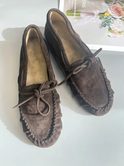 Women's Cowhide Laced Up Loafers Pleated Horse Hair Leopard Print Durable Loafer Stylist Concise Versatile Commuter Single Shoes - Jungle Line