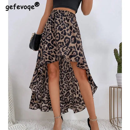 Summer Leopard Print Elegant Fashion Long Skirt Women Floral Sexy Aesthetic Split High Waist Sunscreen Wrap A-line Skirt Female - Jungle Line