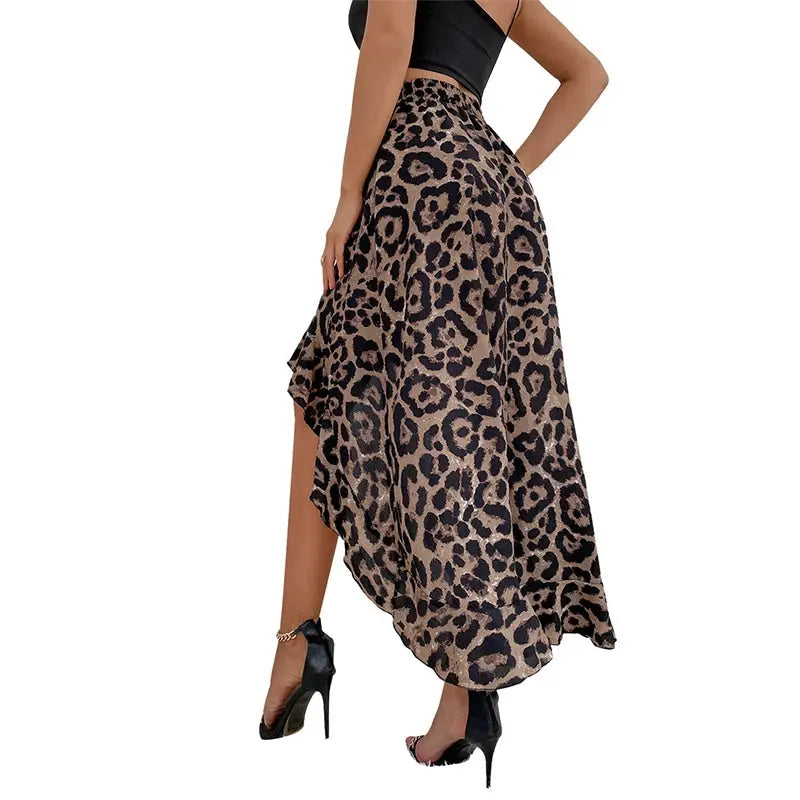 Summer Leopard Print Elegant Fashion Long Skirt Women Floral Sexy Aesthetic Split High Waist Sunscreen Wrap A-line Skirt Female - Jungle Line