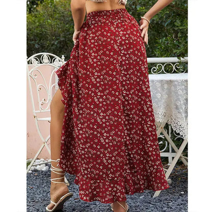 Summer Leopard Print Elegant Fashion Long Skirt Women Floral Sexy Aesthetic Split High Waist Sunscreen Wrap A-line Skirt Female - Jungle Line