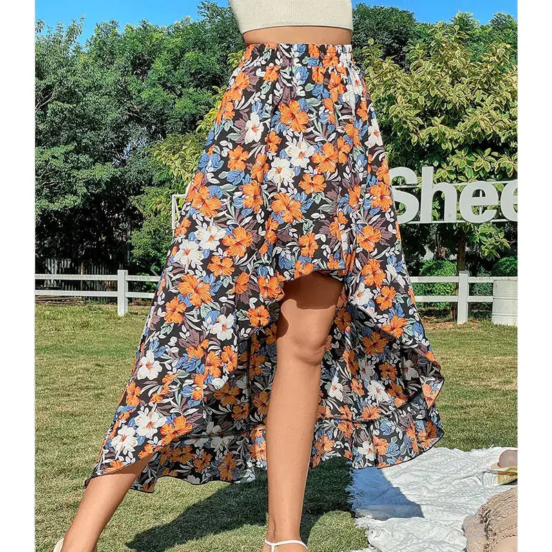Summer Leopard Print Elegant Fashion Long Skirt Women Floral Sexy Aesthetic Split High Waist Sunscreen Wrap A-line Skirt Female - Jungle Line