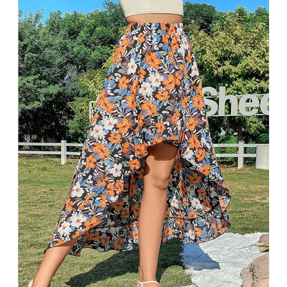 Summer Leopard Print Elegant Fashion Long Skirt Women Floral Sexy Aesthetic Split High Waist Sunscreen Wrap A-line Skirt Female - Jungle Line