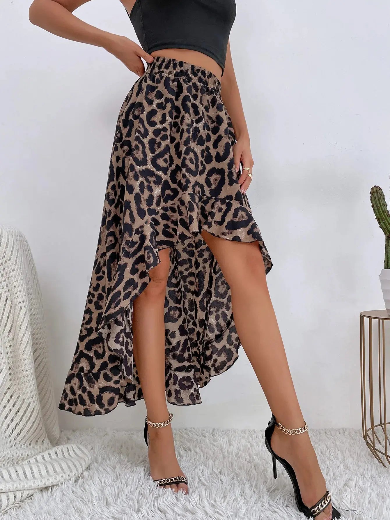 Summer Leopard Print Elegant Fashion Long Skirt Women Floral Sexy Aesthetic Split High Waist Sunscreen Wrap A-line Skirt Female - Jungle Line