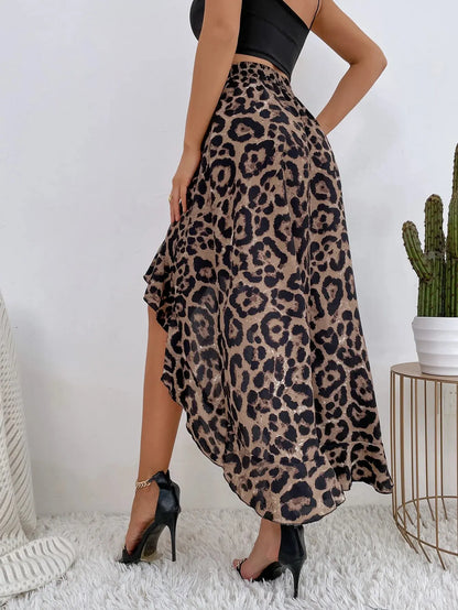 Summer Leopard Print Elegant Fashion Long Skirt Women Floral Sexy Aesthetic Split High Waist Sunscreen Wrap A-line Skirt Female - Jungle Line