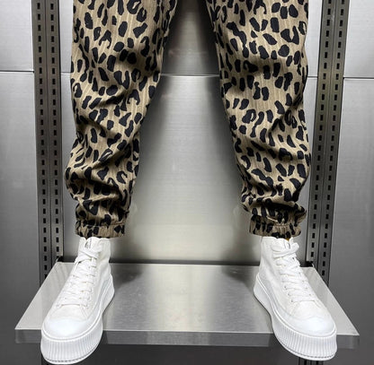 Pantalons homme larges à motif léopard de Jungle Line, style décontracté, été, taille XXL, look vintage et streetwear.
