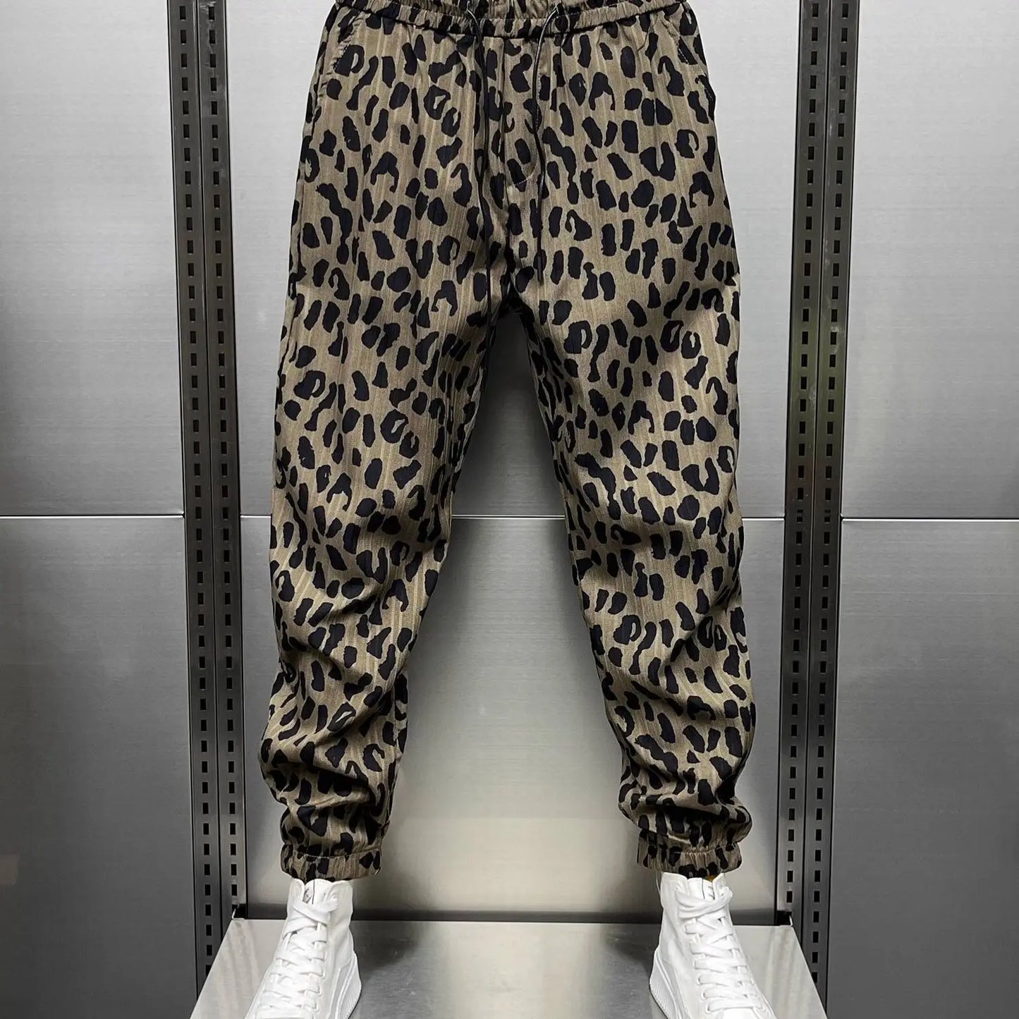 Pantalon homme ample à imprimé léopard Jungle Line, style décontracté d'été, grande taille, tendance streetwear vintage.