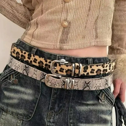 Y2K Girls Leopard Print Belt Women Jeans Snakeskin Pattern Belts Classic Simple PU Leather Waistband Long-lasting Fashion Belt Jungle Line
