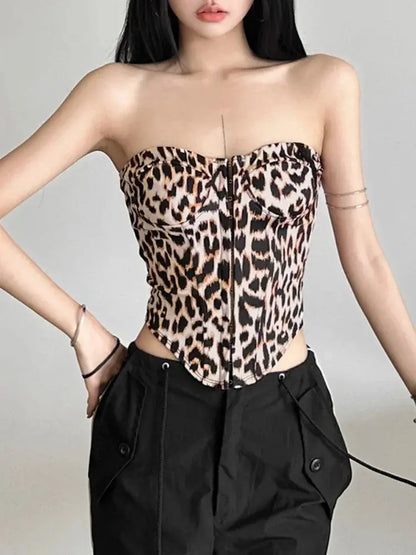 Leopard Printing Bandeau Top Off Shoulder Tube Tops For Women Streetwear Slim Fit Bralette Mujer Bustier Lingerie Sexy De Femmes - Jungle Line