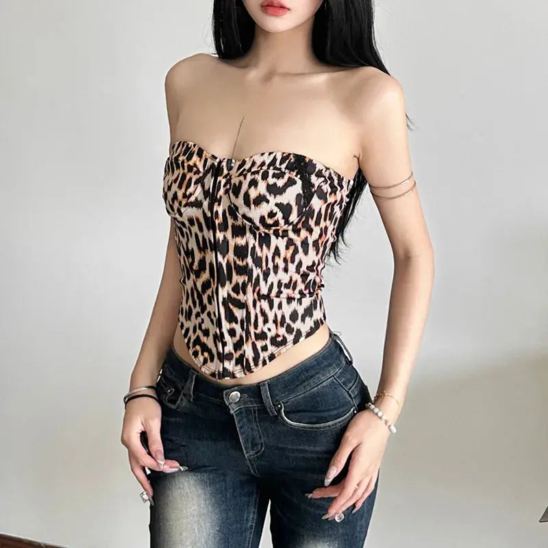 Leopard Printing Bandeau Top Off Shoulder Tube Tops For Women Streetwear Slim Fit Bralette Mujer Bustier Lingerie Sexy De Femmes - Jungle Line
