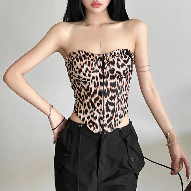 Leopard Printing Bandeau Top Off Shoulder Tube Tops For Women Streetwear Slim Fit Bralette Mujer Bustier Lingerie Sexy De Femmes - Jungle Line