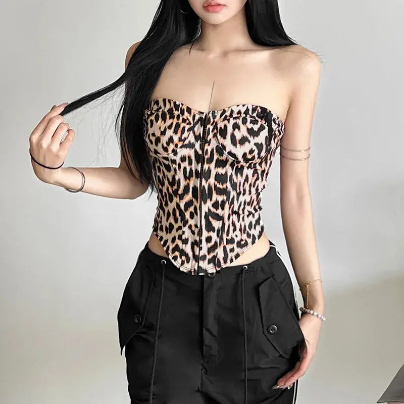 Leopard Printing Bandeau Top Off Shoulder Tube Tops For Women Streetwear Slim Fit Bralette Mujer Bustier Lingerie Sexy De Femmes - Jungle Line