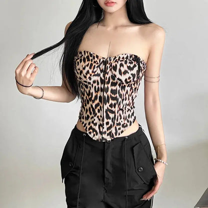 Leopard Printing Bandeau Top Off Shoulder Tube Tops For Women Streetwear Slim Fit Bralette Mujer Bustier Lingerie Sexy De Femmes - Jungle Line
