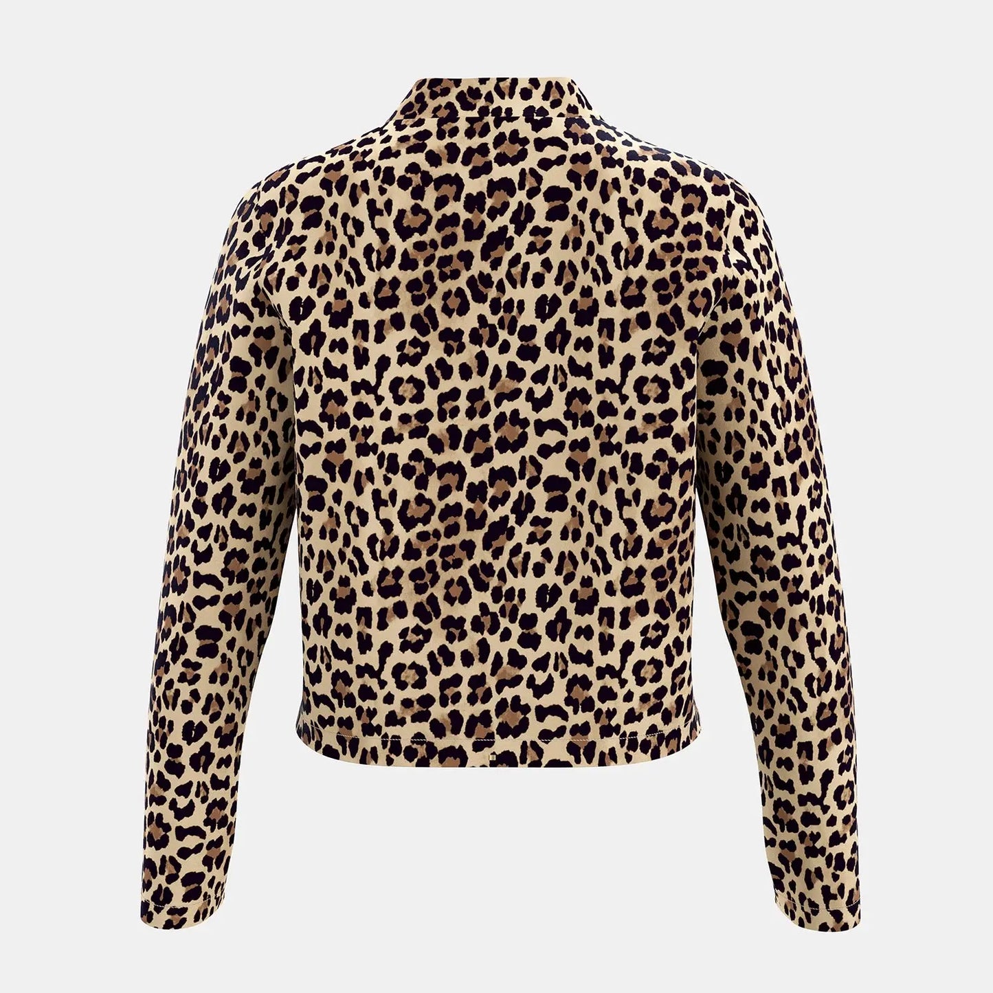 Jungle Line Mia Muse women's lightweight leopard print jacket with zipper, long sleeves, crew neck, suitable for casual daily wear.