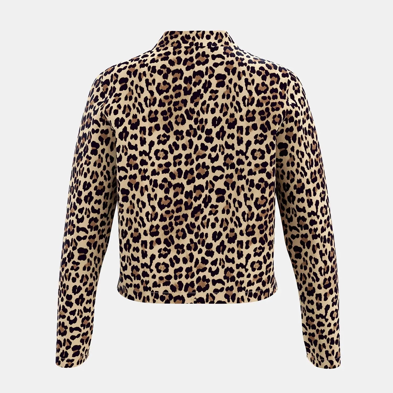 Jungle Line Mia Muse women's lightweight leopard print jacket with zipper, long sleeves, crew neck, suitable for casual daily wear.