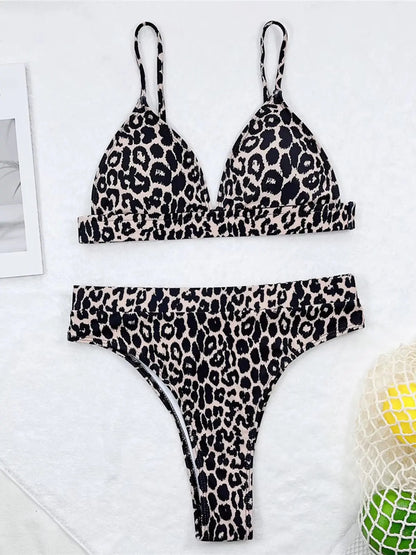 Sexy Leopard Padded Female Swimsuit High Waist Bikini Women Swimwear Two-Pieces Bikini Set Bather Bathing Suit Swim Lady V3446