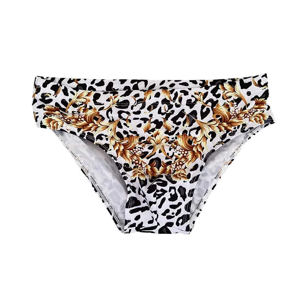 Sexy Mens Leopard Swim Briefs Summer Pool Waterproof Jungle Line