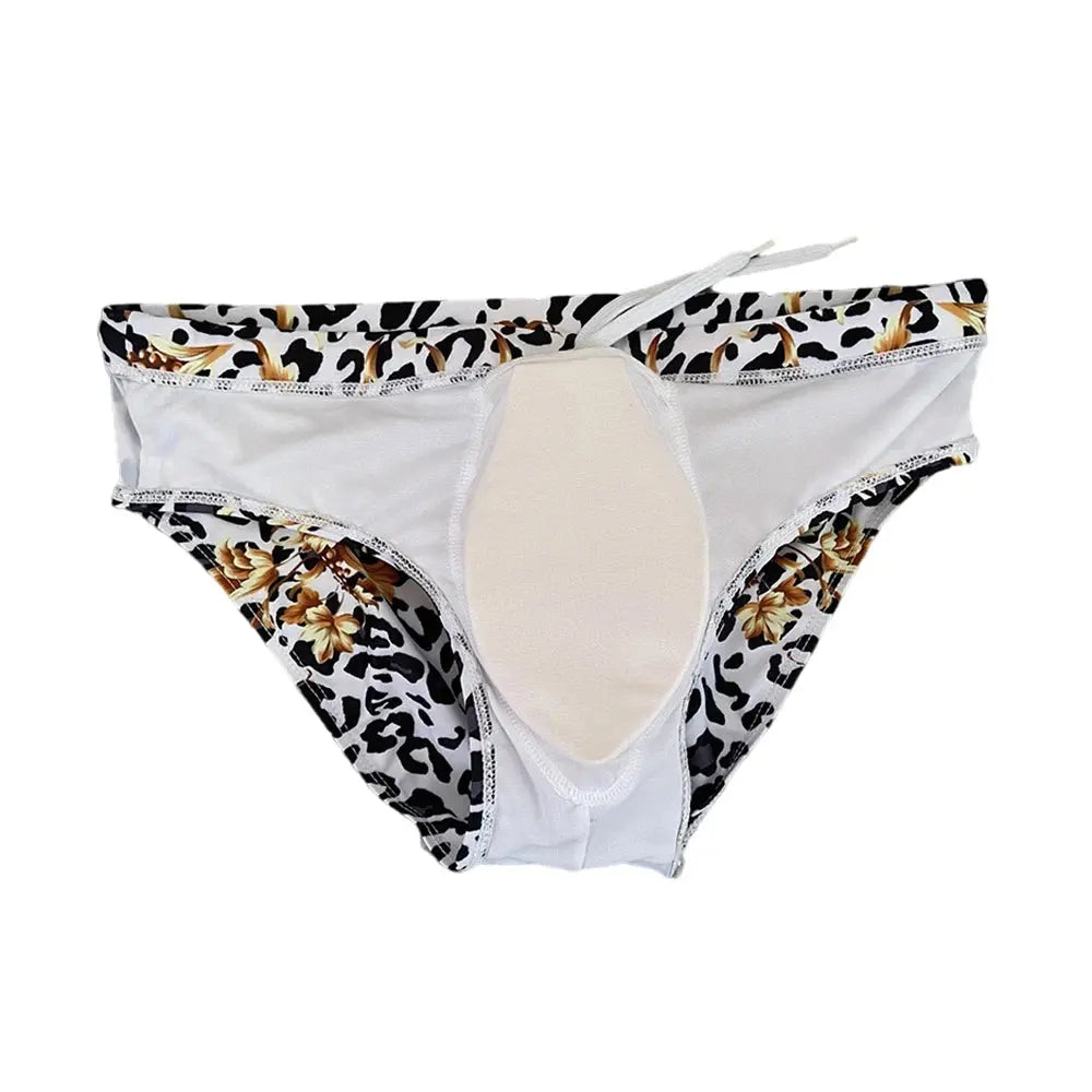 Sexy Mens Leopard Swim Briefs Summer Pool Waterproof Jungle Line