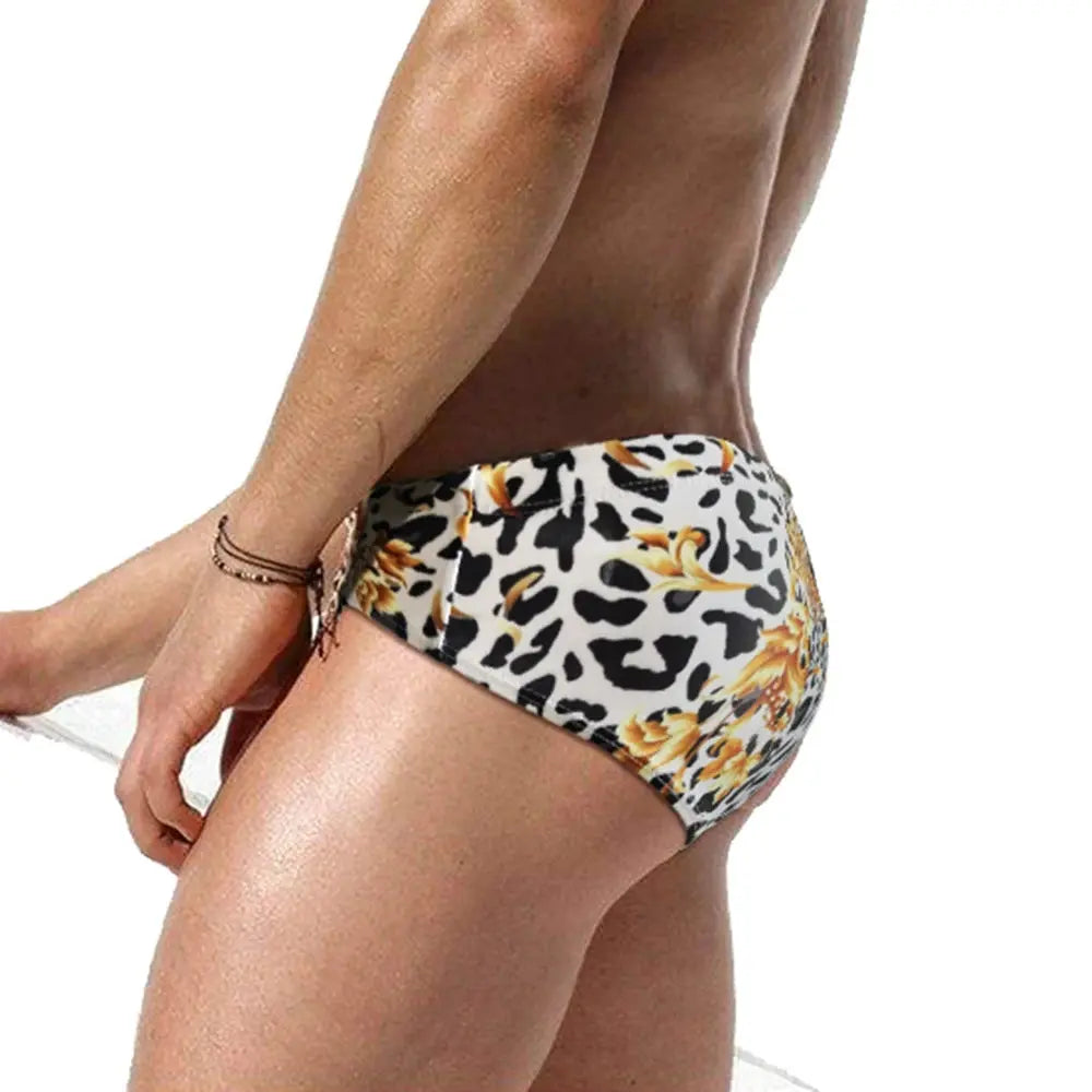 Sexy Mens Leopard Swim Briefs Summer Pool Waterproof Jungle Line