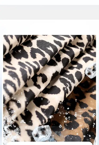 Leopard Ice Silk Print Wide Leg Pants Women's New Chiffon Drawstring High Waist Draped Floor Mopping Pants - Jungle Line