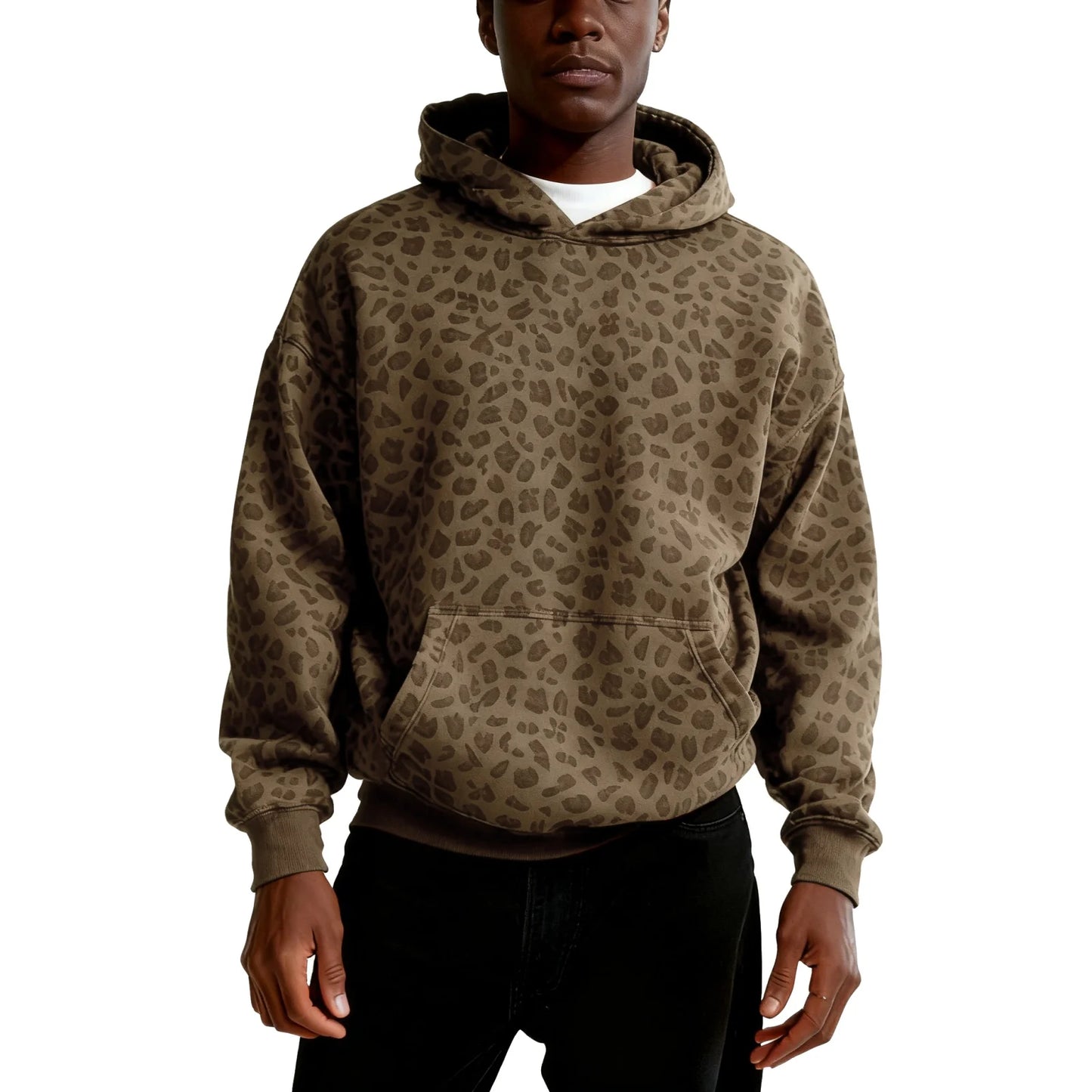 Sweatshirt à manches longues pour hommes et femmes, motif léopard, col à capuche, style décontracté Jungle Line, tissu doux.