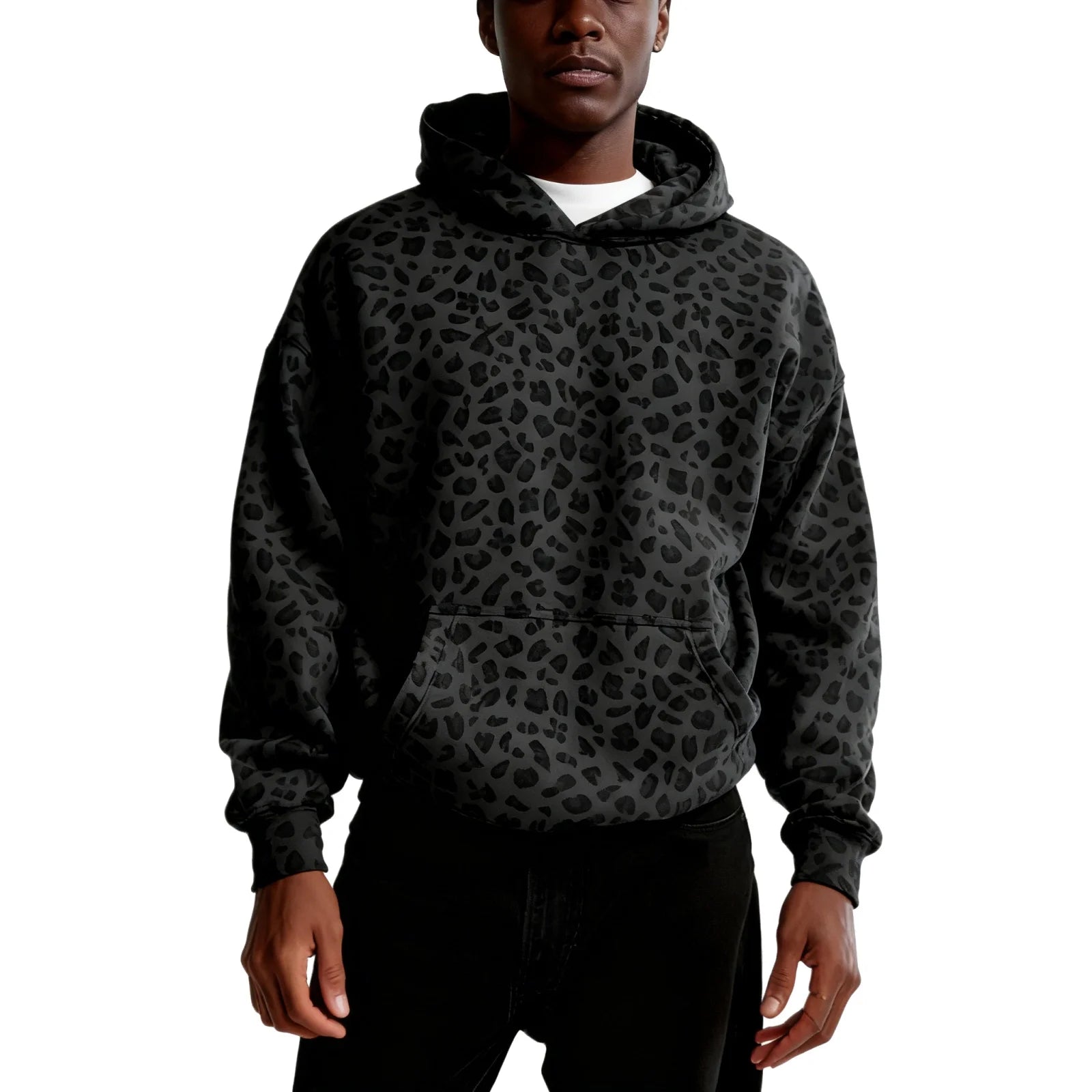 Sweat-shirt à capuche décontracté pour hommes et femmes, motif léopard, tissu doux et confortable, style sportif de Jungle Line.