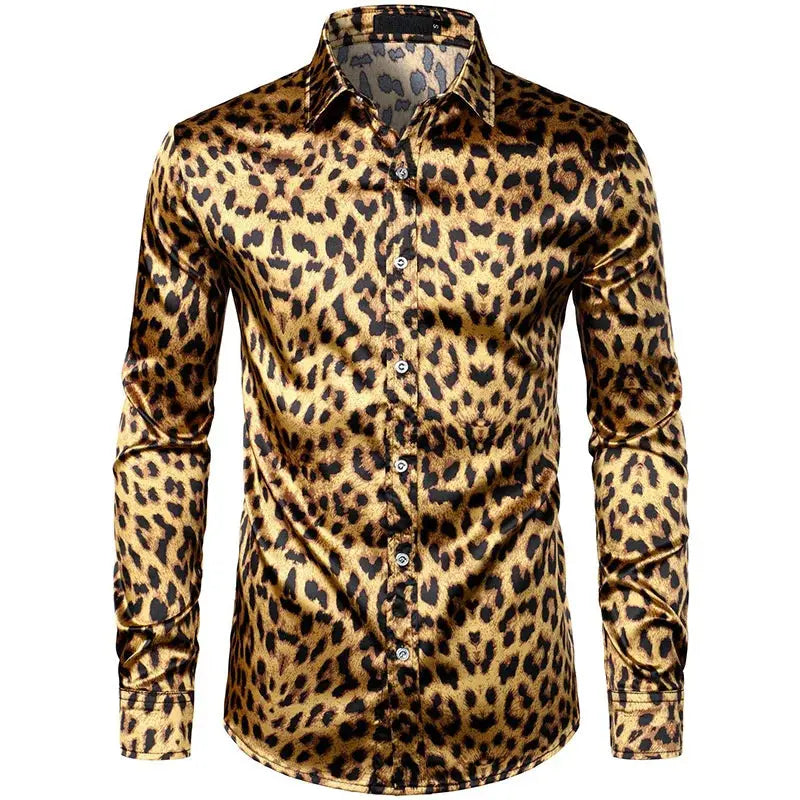 Leopard Shirts Men Fashion Shirt Long Sleeve Hawaiian Shirts - Jungle Line