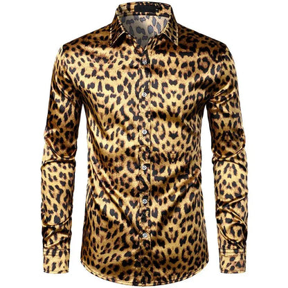 Leopard Shirts Men Fashion Shirt Long Sleeve Hawaiian Shirts - Jungle Line