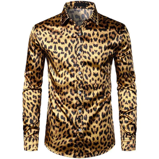 Leopard Shirts Men Fashion Shirt Long Sleeve Hawaiian Shirts - Jungle Line