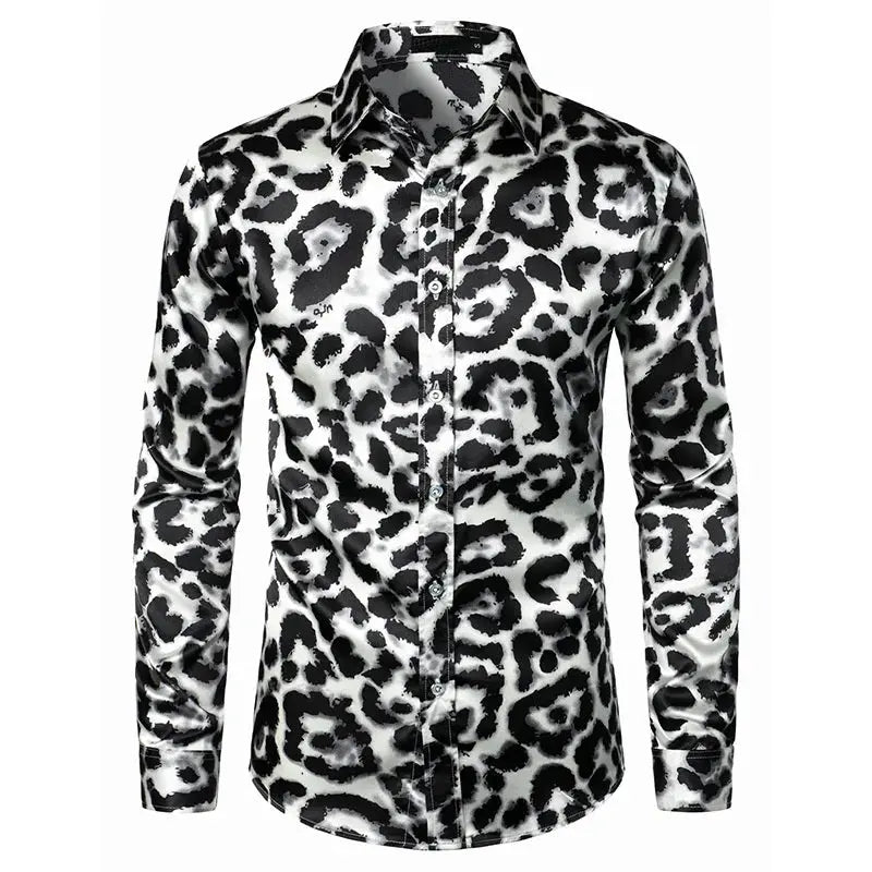 Leopard Shirts Men Fashion Shirt Long Sleeve Hawaiian Shirts - Jungle Line