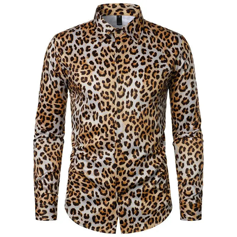 Leopard Shirts Men Fashion Shirt Long Sleeve Hawaiian Shirts - Jungle Line