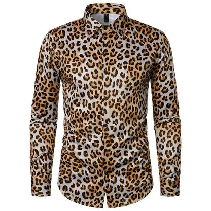 Leopard Shirts Men Fashion Shirt Long Sleeve Hawaiian Shirts - Jungle Line