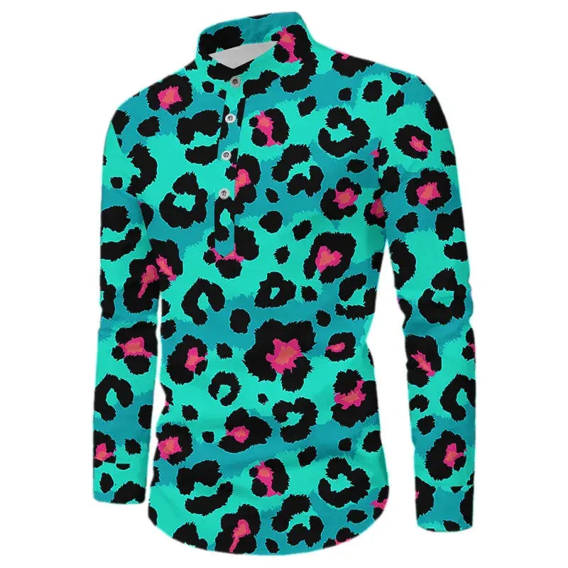 Leopard Shirts Men Fashion Shirt Long Sleeve Hawaiian Shirts - Jungle Line