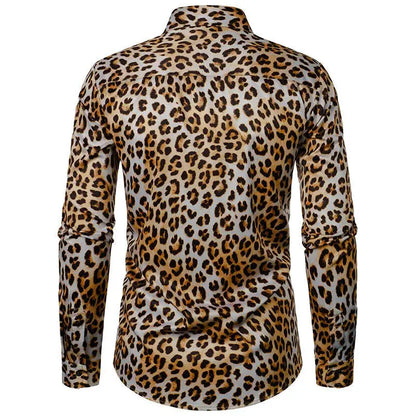 Leopard Shirts Men Fashion Shirt Long Sleeve Hawaiian Shirts - Jungle Line