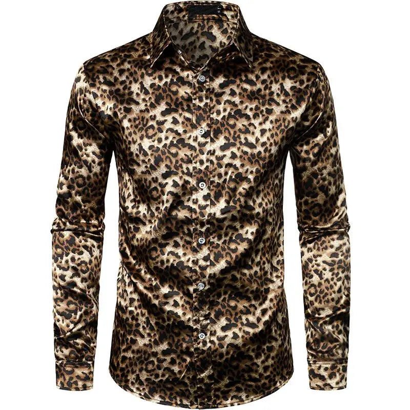 Leopard Shirts Men Fashion Shirt Long Sleeve Hawaiian Shirts - Jungle Line