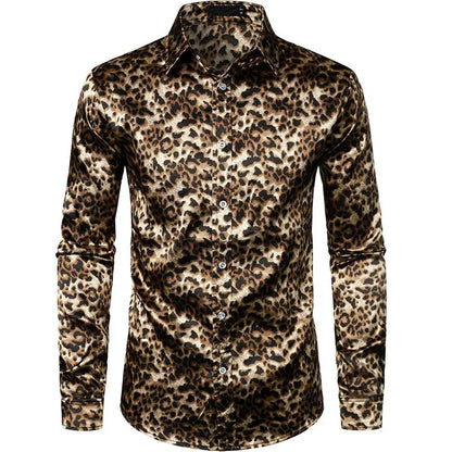 Leopard Shirts Men Fashion Shirt Long Sleeve Hawaiian Shirts - Jungle Line