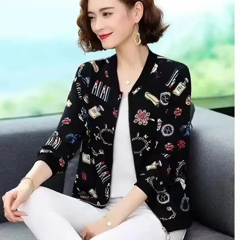 New Summer Fashionable Large Size Short Jacket For Women Loose Fit Sun Protection Clothing V-Neck Cardigan Top For Elderly - Jungle Line