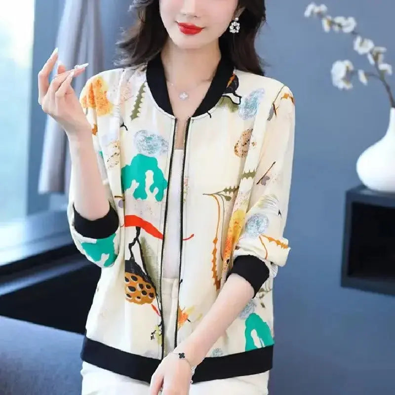 New Summer Fashionable Large Size Short Jacket For Women Loose Fit Sun Protection Clothing V-Neck Cardigan Top For Elderly - Jungle Line