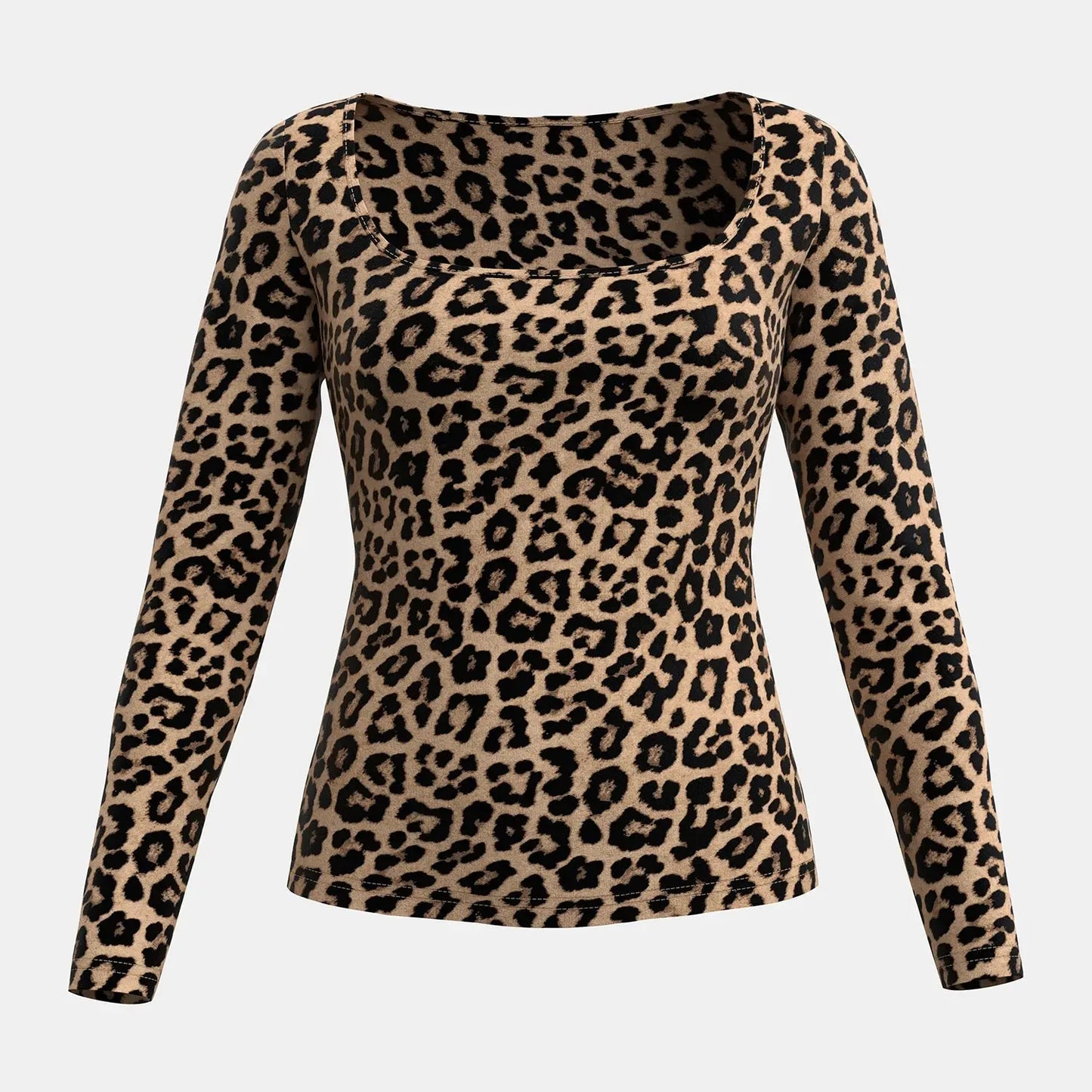 Mia Muse Women'S T-Shirts Autumn Fitting Slim Leopard Jungle Line