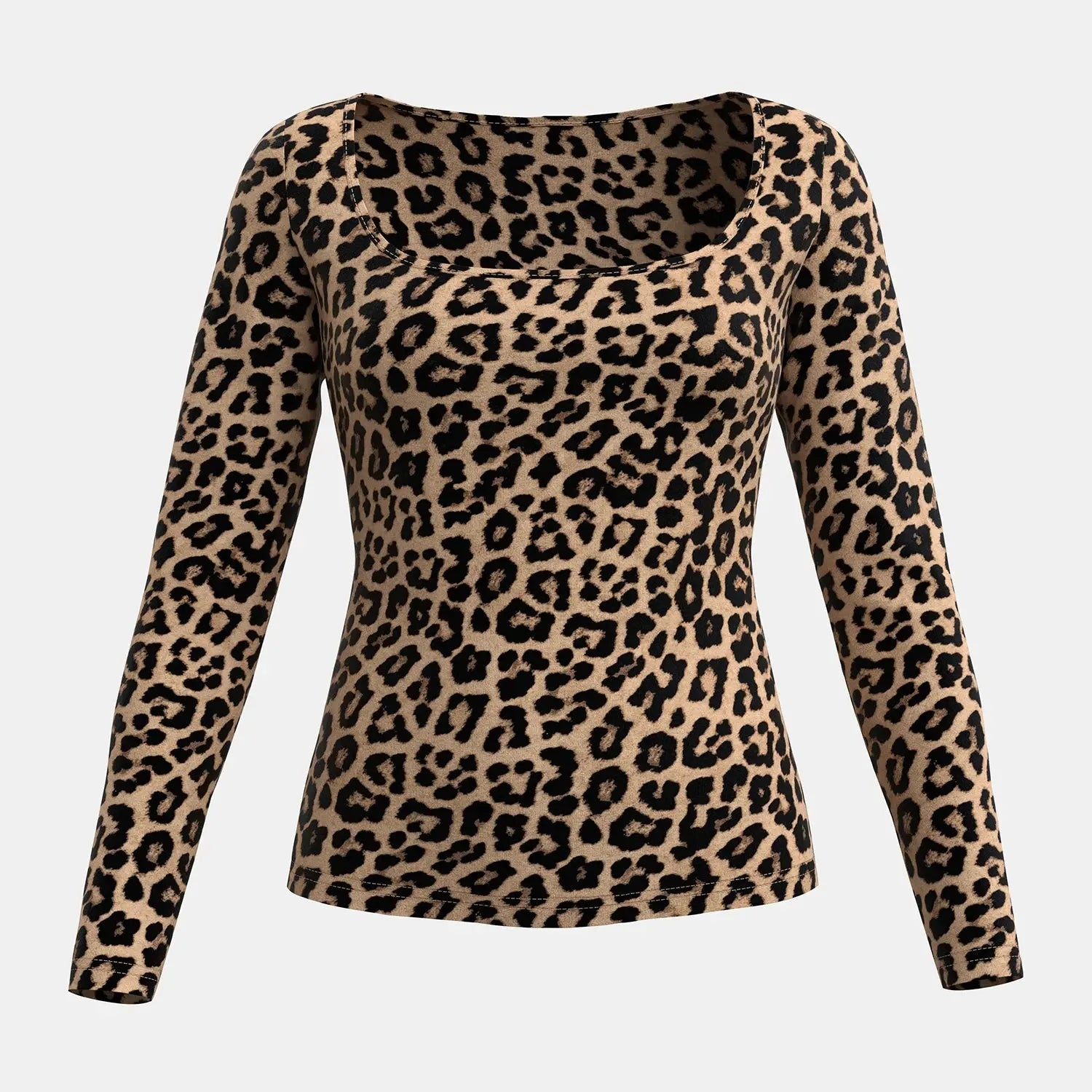 Mia Muse Women'S T-Shirts Autumn Fitting Slim Leopard Jungle Line