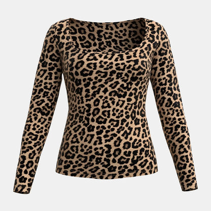 Mia Muse Women'S T-Shirts Autumn Fitting Slim Leopard Jungle Line