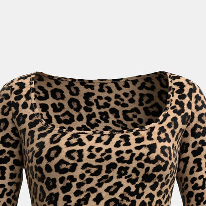 Mia Muse Women'S T-Shirts Autumn Fitting Slim Leopard Jungle Line