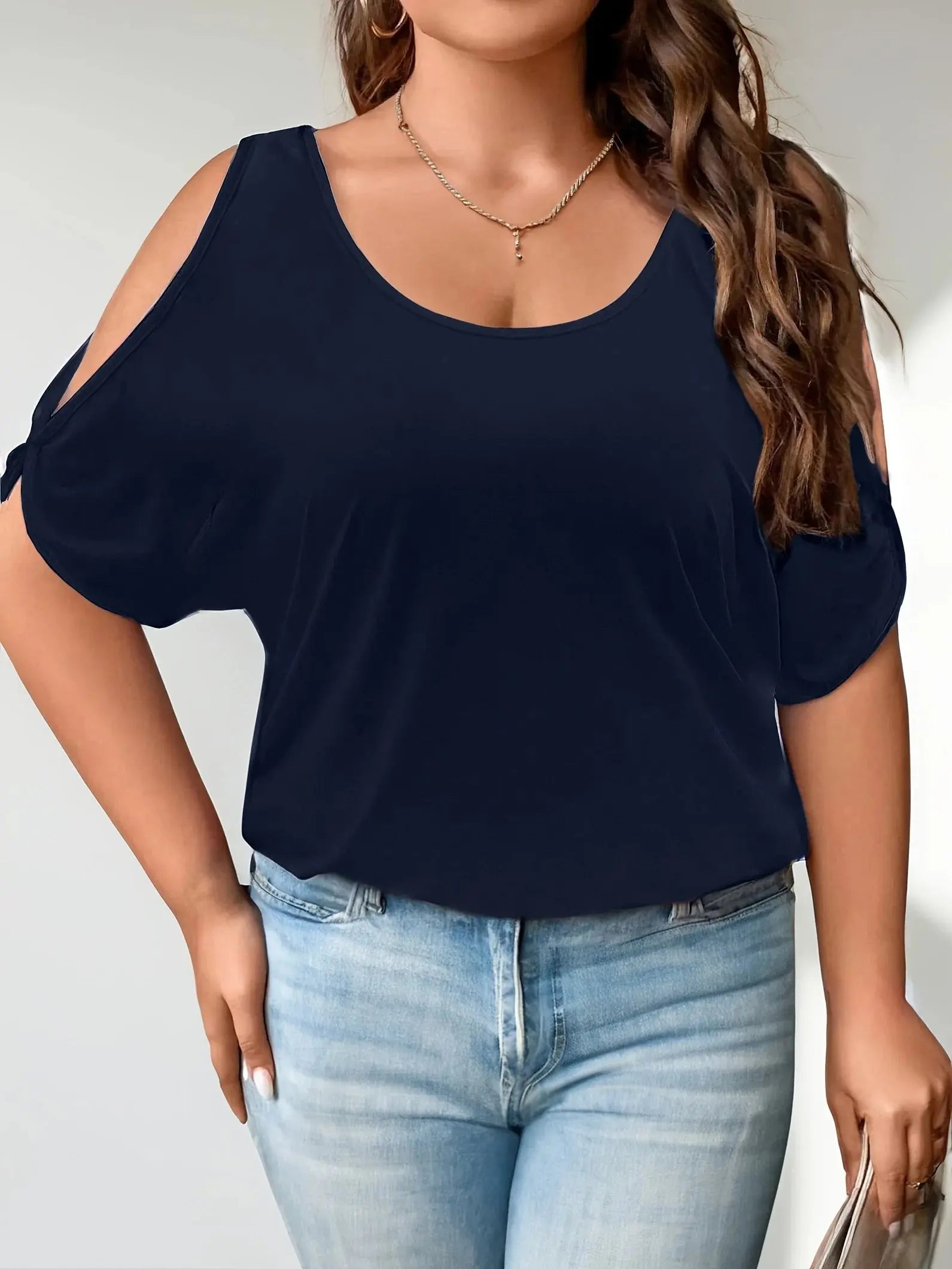 Plus Size Cold Shoulder T-Shirt for Women Casual Loose Fit Summer Top with Trendy Cutouts - Jungle Line