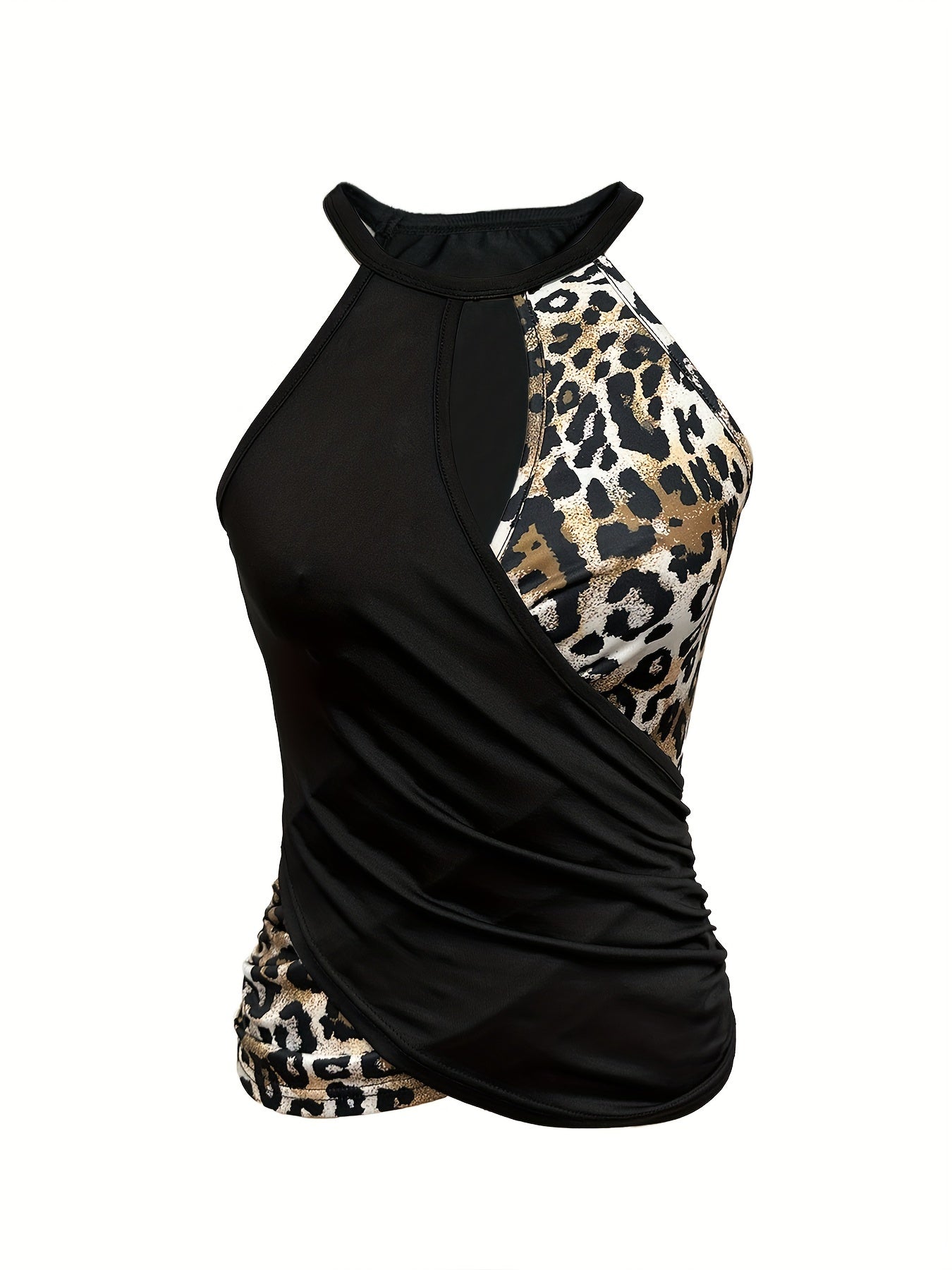 Elegant Sleeveless Cami Top - Leopard Print Cross Front Slim Top For Spring & Summer - Women's Clothing - Jungle Line