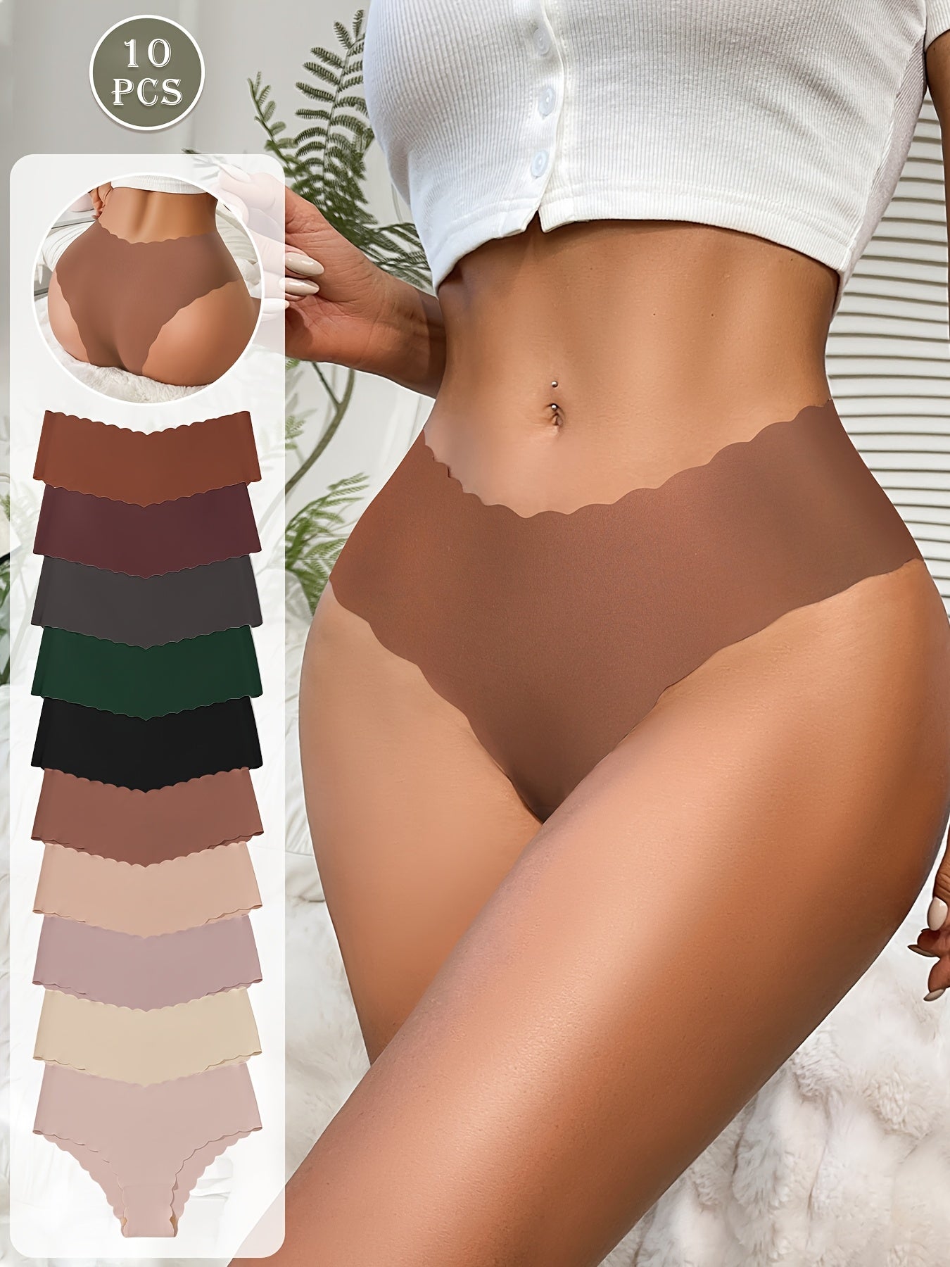 Culottes femme Jungle Line, 10 pièces, Seamless, à bord scallop, imprimé léopard ou couleur unie, confortables, respirantes, élastiques.