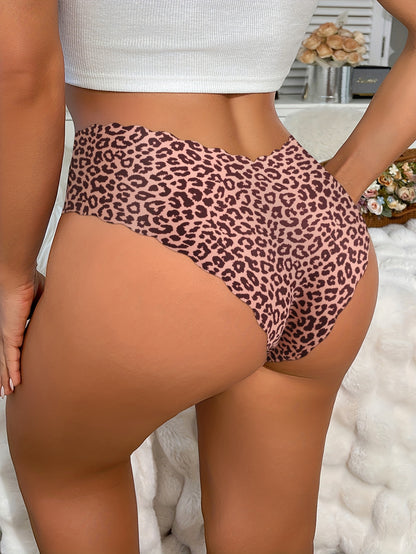 Sous-vêtements femmes Jungle Line, lot de 10 culottes sans couture à bord scallop, respirantes, élastiques, avec imprimé léopard et couleurs solides.