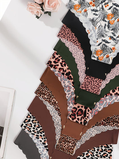 Culottes sans couture Jungle Line, 10 pièces, avec motifs léopard ou couleur unie, confortables, respirantes, élastiques, pour femmes.