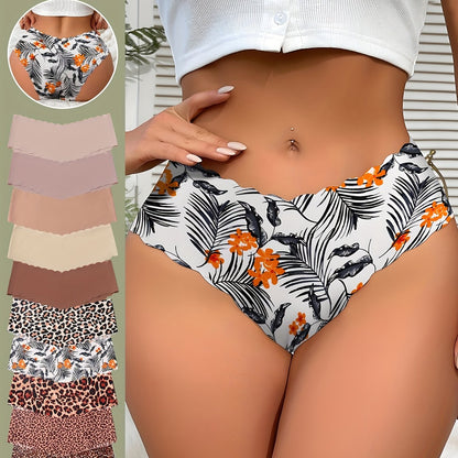Lot de 10 culottes Seamless Jungle Line avec bord scallop, imprimé léopard ou uni, confortables, respirantes, haute élasticité pour femmes