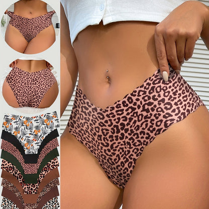 Cinq culottes sans couture Jungle Line avec ourlet scallop, imprimé léopard ou couleur unie, tissu respirant, élastique, pour femmes.